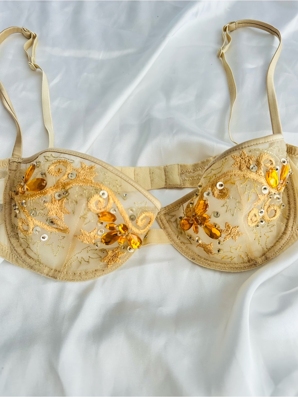 La Perla Sheer Embroidered crystals  Balconette Bra - Gold #152 - Picture 6 of 15